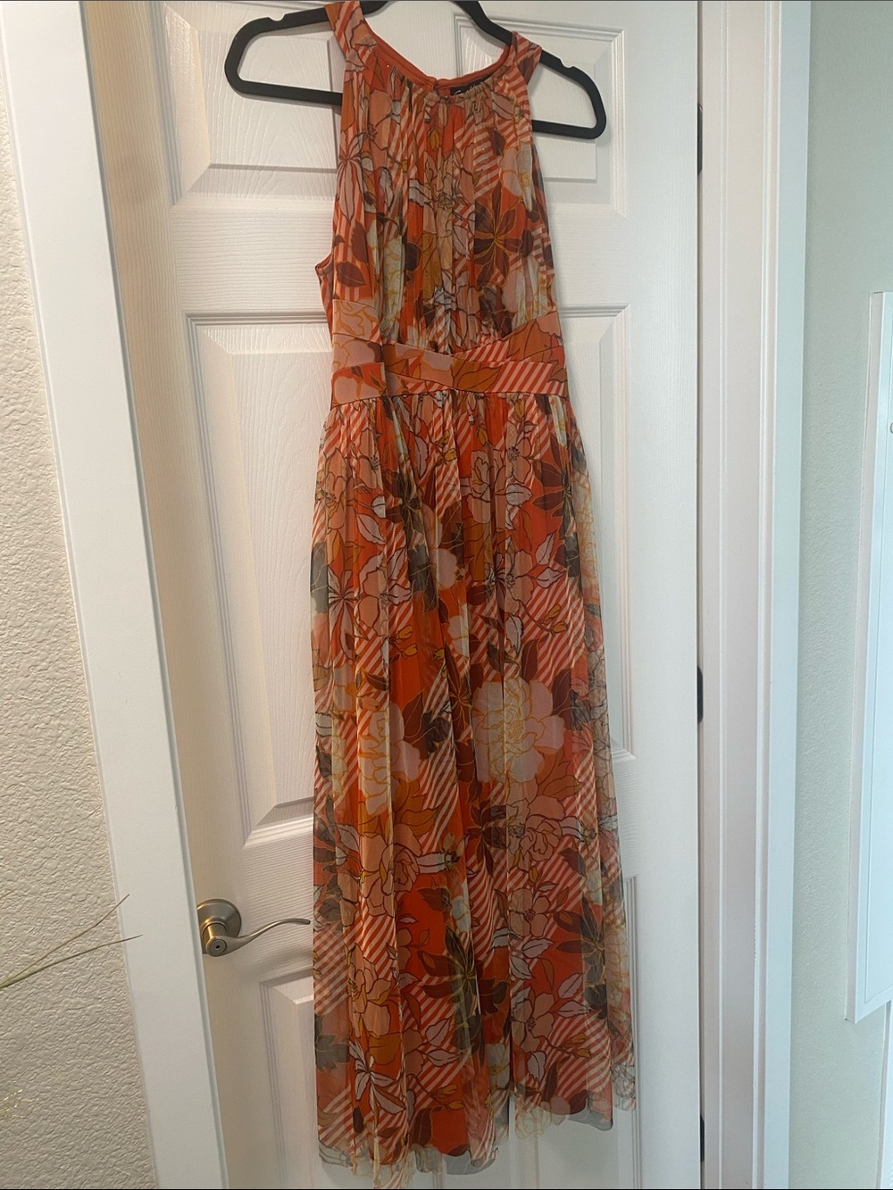 Candalite Petite FLORAL Halter Maxi Dress in Rust Orange, Yellow & Brown Sz LP - Picture 15 of 15